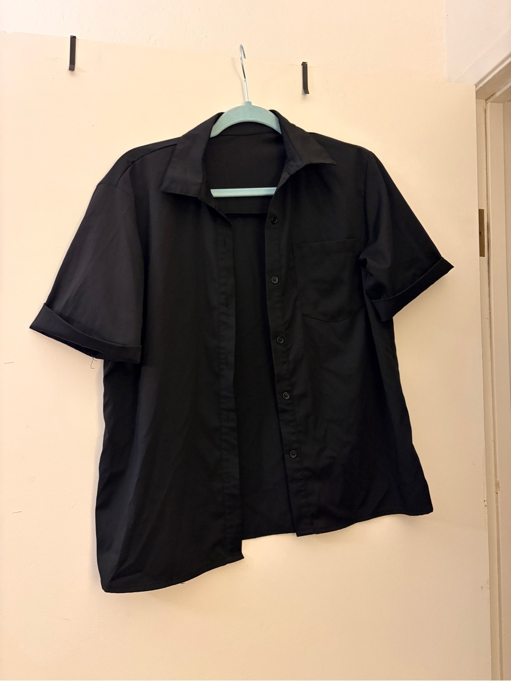 Women’s Black Short-Sleeve Button-Up Shirt